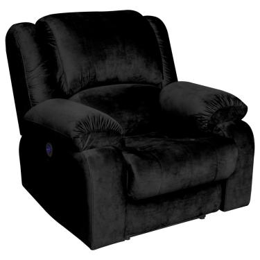 Imagem de Poltrona do Papai Reclinável Massageadora Elétrica com USB Simon F05 Veludo Preto - Lyam Decor