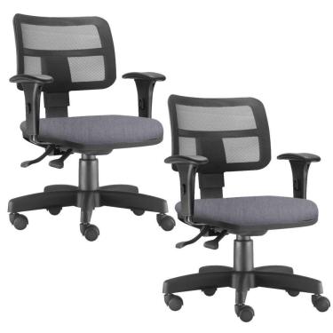 Imagem de Kit 02 Cadeiras Giratória Zip L02 Executiva Ergonômica Escritório Linho Cinza - Lyam Decor