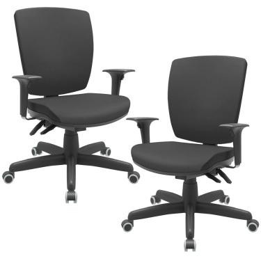 Imagem de Kit 02 Cadeiras de Escritório Diretor Office Base Giratória Preto Alta Flexi P03 Vinil Preto - Lyam