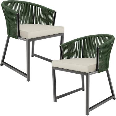 Imagem de Kit 02 Cadeiras Decorativas Para Área Gourmet Cozinha Corda Náutica Bethari D04 Verde - Lyam Decor