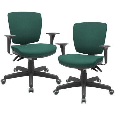 Imagem de Kit 02 Cadeiras Escritório Executiva Office Giratória Preto Baixa Flexi P03 Poliéster Verde - Lyam