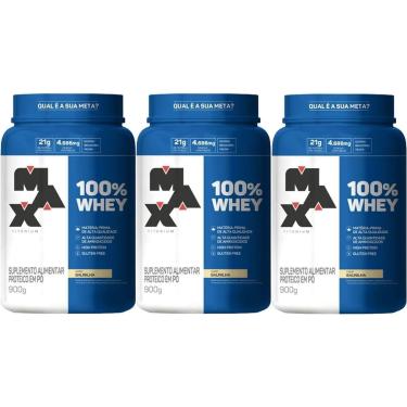 Imagem de Kit 3X 100% Whey - 900g Baunilha - Max Titanium-Masculino