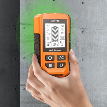 Imagem de Scanner de parede 7 em 1 multifuncional com alarme, localizador eletrônico preciso para detecção de pinos metálicos de fio CA (laranja, 1 peça)