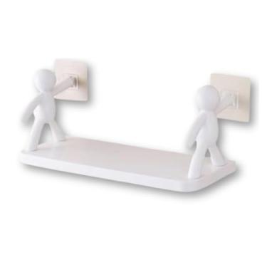 Imagem de Conjunto 2 Prateleiras Estilo Buddy Branca Autoadesiva – Nicho Decorativo Plástico Multiuso Para Banheiro E Quarto