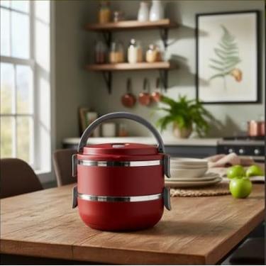 Imagem de Marmita Dupla Divisória Lunch Box LB1234 Tampa Hermética Cores Vermelha e Azul (Vermelho)