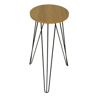 Imagem de Mesa Lateral Redonda Cabeceira Canto Hairpin Tripé 70x30cm (MADEIRADO)