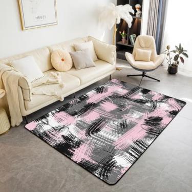 Imagem de jejeloiu Tapetes para sala de estar, rosa, preto e cinza, para quarto, geometria, arte abstrata, sala de estar, para quarto, listras, tapete decorativo