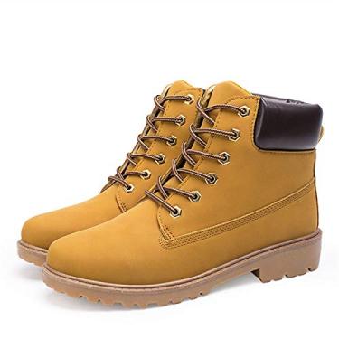 Imagem de Bigfanshu Botas de inverno 2020 masculinas de camurça de couro unissex moda neve masculino sapatos de trabalho botas para amantes grandes plus size masculino mocassins de cano médio e sem cadarço no tornozelo botas chukka sem cadarço, Amarelo, 38 BR G