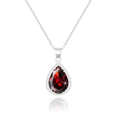 Imagem de Linawe Colar De Corrente Prata, Imitação Diamante Com Cristal Rubi Para Mulheres, Moderno, Pingente Vermelho, Bijuteria Boho, Conjunto Zircônia Cúbica, Pedra Nascimento, Strass