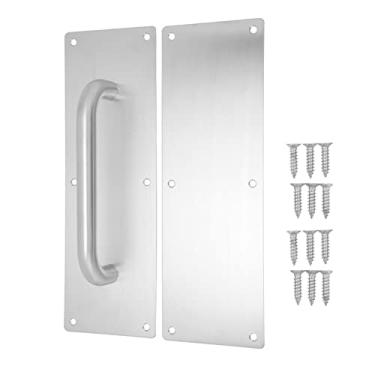 Imagem de Maçaneta da Porta da Placa de Empurrar Puxe a Maçaneta da Placa da Porta Com Parafusos Maçaneta Oval Branca de Aço Inoxidável 304 para Galpões de Garagem de Portão Ferragens de