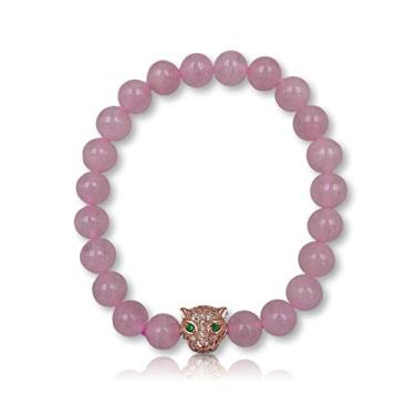 Imagem de MGR MY GEMS ROCK! Pulseira com pingente de contas de pedras preciosas naturais de 8 mm Cloisonne com pingente de borboleta CZ cabeça de leopardo com contas e pulseira elástica chacra