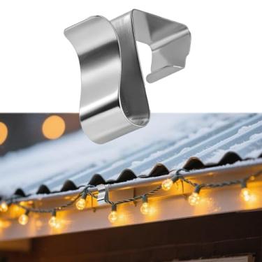 Imagem de 50un Clipes Luz Calha, Clipes Luz Corda Natal à Prova d'Água e Resistentes Às Intempéries Ganchos Calha para Decoração Sazonal Natal Halloween e Áreas Externas (Prata)