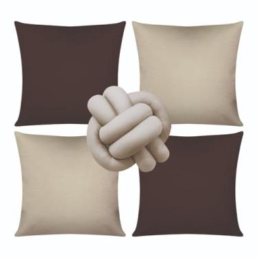 Imagem de Almofadas dara Sofá Kit 04 Almofadas Cheias Lisa Modernas Simples Coloridas Mais Nozinho(Marrom/Bege)