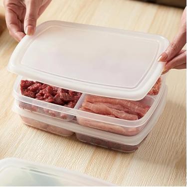 Imagem de Caixa organizadora transparente para alimentos com 4 compartimentos, caixa de armazenamento de alimentos com tampa, ideal para geladeira, freezer, despensa, para carne, legumes, frutas, frutos do mar