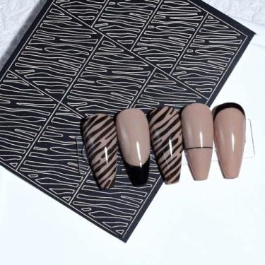 Imagem de Adesivos de unhas em spray acessórios de manicure autoadesivo padrão de grade oca pintado à mão adesivo de unha (H-364)