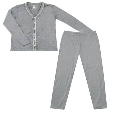 Imagem de Pijama Ml Basic+ Liso Mescla com Botão Cont GG