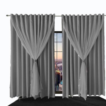 Imagem de Cortina Sala E Quarto 6,50x2,60 Tecido Blackout Ana Cinza