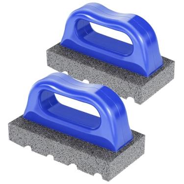 Imagem de 2 peças de tijolo de fricção com alça, ferramentas de concreto de superfície de carbofrax de 20 grãos canelados, ferramentas de alvenaria, ferramenta de limpeza e remoção de marcas (azul)