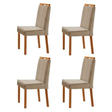 Imagem de Kit 4 Cadeiras ágata Com Puxador Móveis Minas Cor Veludo Bege