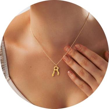 Imagem de Colar com inicial feminina, banhado a ouro 18 K, pingente de letra escultural, alfabeto A a Z, joia personalizada, 18+2in, Aço inoxidável, Sem Pedra Preciosa