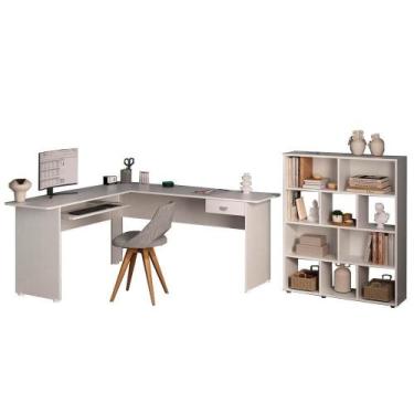 Imagem de Mesa Escrivaninha 1 Gaveta E Estante 10 Nichos Branco Arly Branco - MI