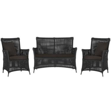 Imagem de Jogo Sofá E 2 Poltronas Igapó Alumínio Marrom E9 Trama Preto