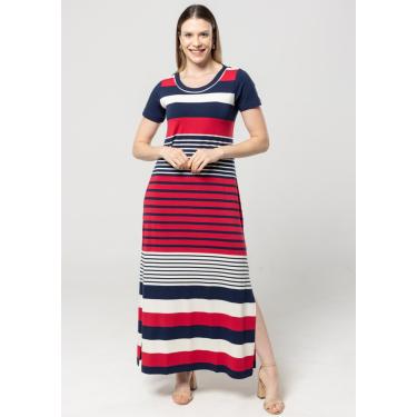 Imagem de Vestido Longo Pau a Pique Listrado Vermelho