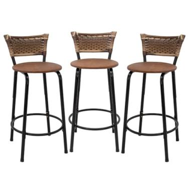Imagem de Kit com 3 Banquetas 60cm Estrutura Preta Encosto Cappuccino Ideal Para Balcão Ilha Bancada Área de Lazer Cozinha Gourmet Bar Lanchonete Piscina (Assento Marrom Claro)