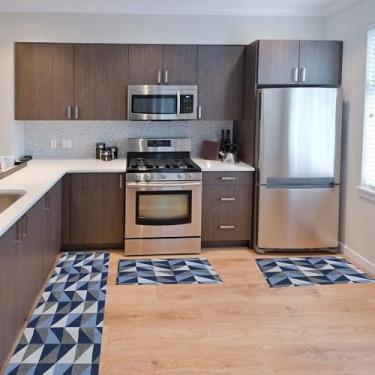 Imagem de Jogo de Tapete para Cozinha Antiderrapante 3 Peças Moderno Passadeira e Tapetinhos Decorativos (Geo Azul)