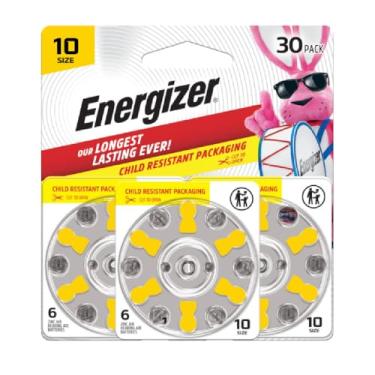 Imagem de Energizer Pilhas para aparelhos auditivos tamanho 10, aba amarela, pacote com 30