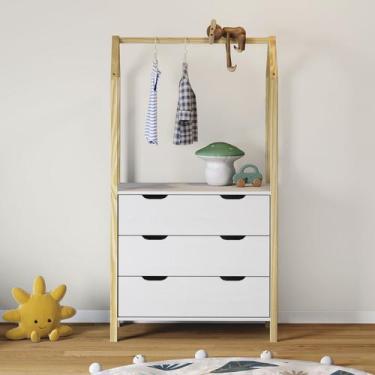 Imagem de Cômoda Guarda Roupa Infantil Montessori Madeira 3 Gavetas Amira Branco