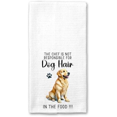 Imagem de GoGiArt Pelo de cachorro na toalha de comida - Tema de cachorro fofo - Mão Golden Retriever - Cozinha - Prato dourado - Toalha de mão