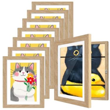 Imagem de HEPFLANZE Pacote com 8 molduras de arte para crianças mutáveis 21 x 28 cm, molduras para exibição de imagens com abertura frontal, madeira