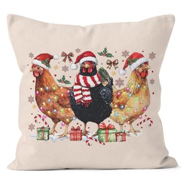 Imagem de WNAGT Capas de travesseiro de Natal para frangos 45,7 x 45,7 cm, presentes para donos de mãe e senhora, Feliz Natal, fazenda, galo, galo, decoração para sofá, quarto, sala de estar, casa