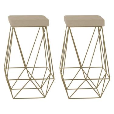 Imagem de Kit 2 Banquetas Decorativas Kathy Base Gold Veludo Bege