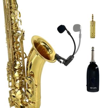 Imagem de YoungMonic Microfone de instrumento UHF sem fio para saxofone ideal para clarinete trompete saxofon e muito mais, inclui receptor e transmissor sem fio de alcance de 50 metros