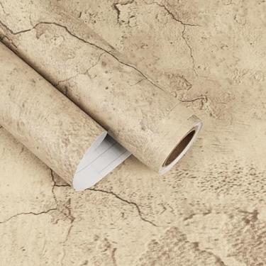 Imagem de EaseStick Papel de parede de concreto envelhecido Descasque e cole papel de contato de concreto caramelo para bancadas quarto 39,9 cm x 406,4 cm Papel de parede de cimento industrial texturizado