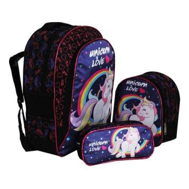 Imagem de Kit Mochila Unicornio T3 Infantil Aulas Costas - outras