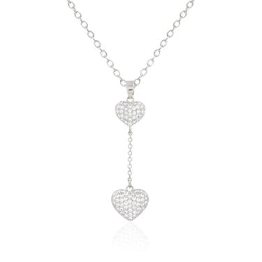 Imagem de MUSEQVE Colar feminino com pingente de coração duplo banhado a ouro 14K, zircônia cúbica, pingente de dois corações, joias delicadas e fofas, presentes [2HN], 17 inch with 2 inch extender, Gema