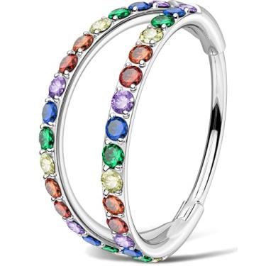 Imagem de OUFER Piercing de nariz de argola dupla, piercing de nariz de Natal multicolorido de 20G, 8 mm, anéis de nariz de aço cirúrgico para mulheres, argolas brilhantes perfeitas para piercing de narina de