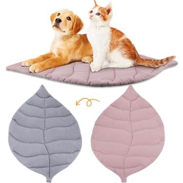 Imagem de Maasechs Colchão para animais de estimação de 71 x 50 cm em forma de folha para gatos e cães, almofada de cama de algodão para gatos e gatos, capa dupla face, cobertor quente para cães de estimação