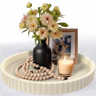 Imagem de Bandeja redonda de concreto de 33 cm para decoração de mesa de café, mesa de centro de mesa decorativa cinza moderna para sala de estar, escritório ou sala de jantar - durável e elegante (creme)