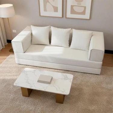 Imagem de Sofá Cama 2 Lugares 3 em 1 Loop Bouclê Bege Keiko - Keiko Colchões