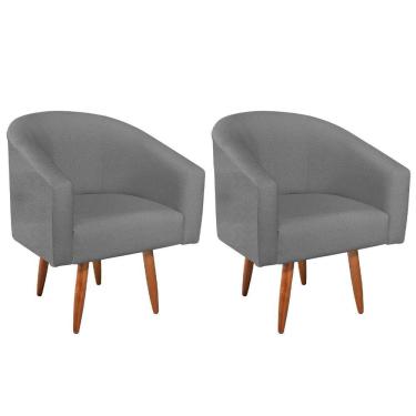 Imagem de Kit 02 Poltronas Decorativas Luiza Pés Palito Suede - Doce Sonho Móveis Cinza