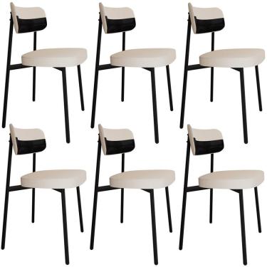 Imagem de Kit 06 Cadeiras Estofada Para Sala De Jantar Astrid Preto C01 Linho Palha Courino Preto - Lyam Decor