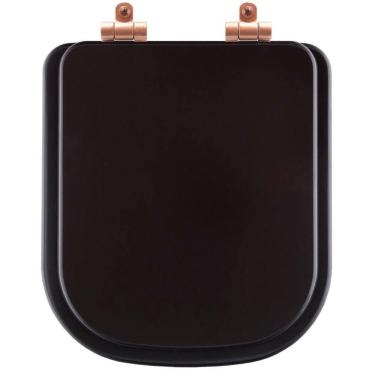 Imagem de Assento Sanitário Poliéster Soft Close Piano Marrom Fosco Para Vaso Deca Com Ferragem Rose Gold