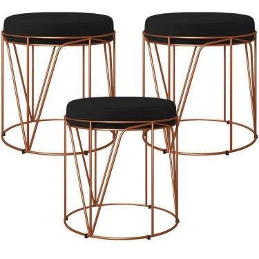 Imagem de Kit 03 Puffs Decorativo Aramado Bronze Zaya L02 Corano Preto