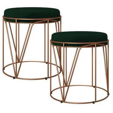 Imagem de Kit 02 Puffs Decorativo Aramado Bronze Zaya L02 Verde Musgo