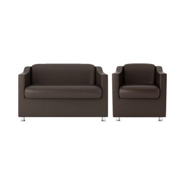 Imagem de Kit Sofá Namoradeira + Poltrona Balaqui Decor Marrom