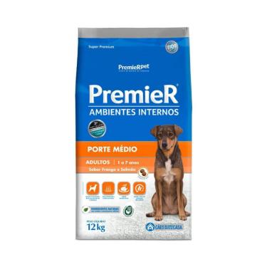 Imagem de Ração Premier Ambientes Internos para Cães Adultos de Médio Porte Sabor Frango e Salmão 12kg